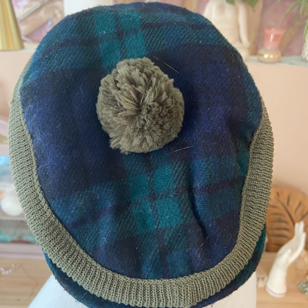 English plaid Beret with Pom Pom